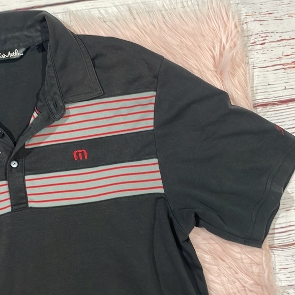 Travis Matthews Red Gray Striped Black Polo Active Shirt - Picture 5 of 10